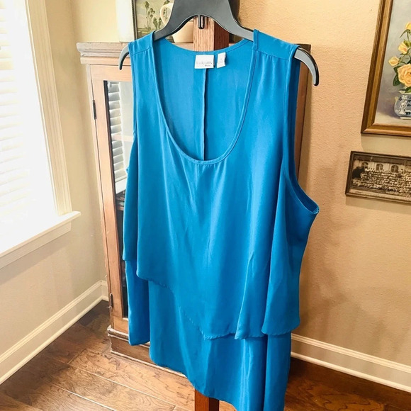 Kim Rogers women’s plus sleeveless flutter shell blouse SZ 1X turquoise - Picture 3 of 6